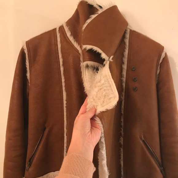 Women camel faux suede fur jacket - Picture 4 of 7
